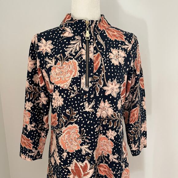 Spartina Nora Half-Zip Dress Lighthouse Starry Floral Slate Medium - Picture 3 of 7